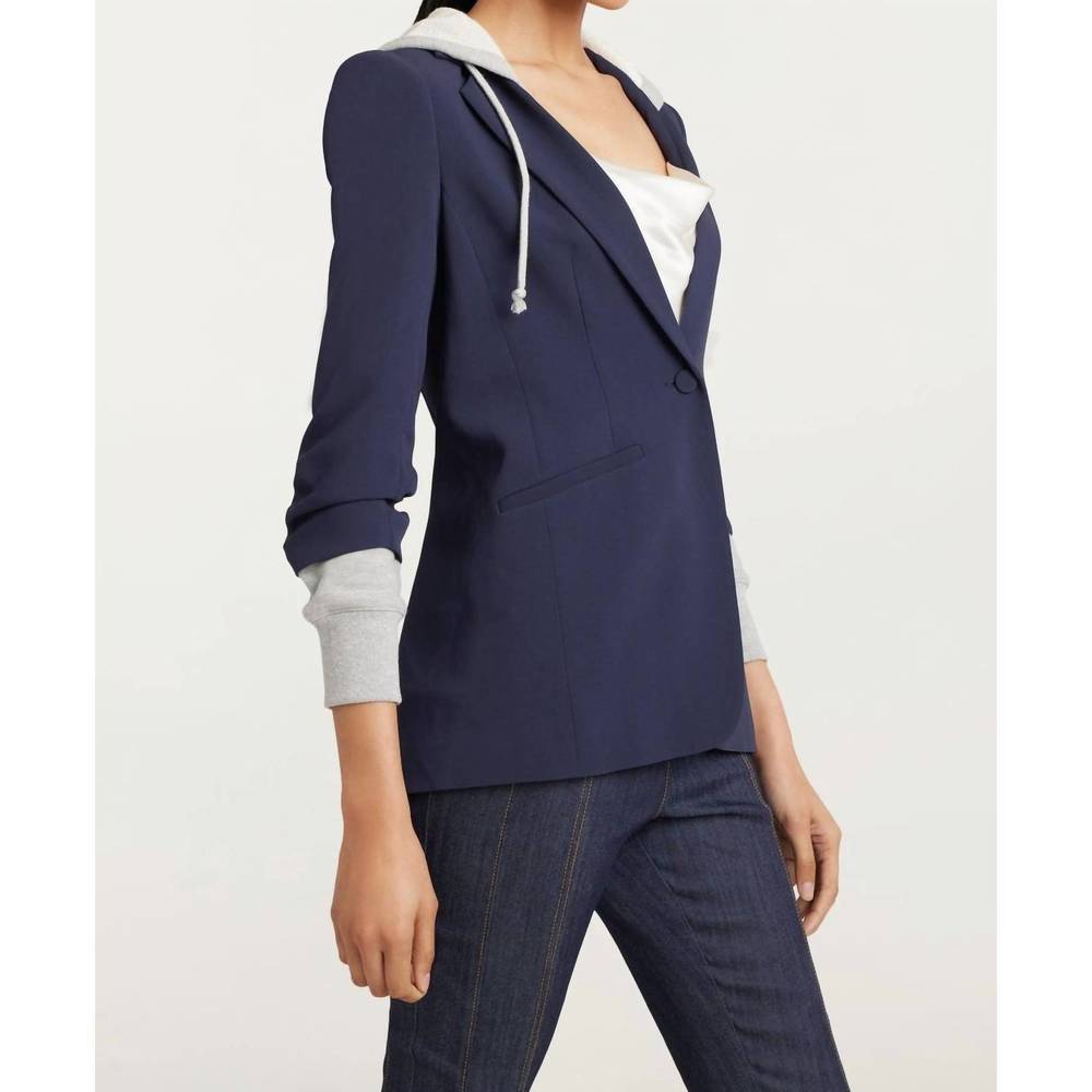NEW CINQ A SEPT hooded khloe blazer jacket in navy - Picture 2 of 5